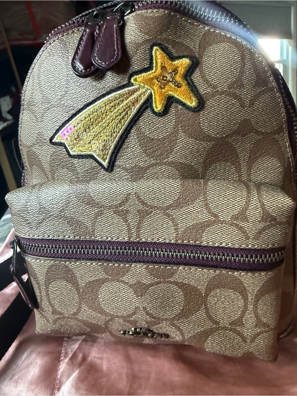 Coach Brown Signature Canvas Mini Backpack with Star Patch